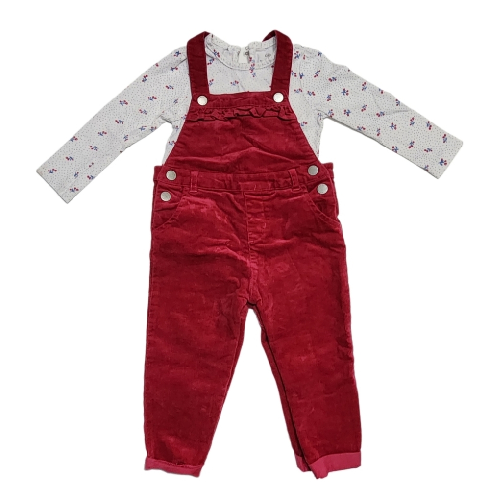 Little Me Toddler Girls Cotton Long Sleeve and Corduroy Overalls Set 2T